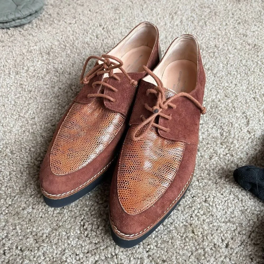 VTG Brenda Zaro Spain Suede Leather Platform Oxford Shoes Size 39